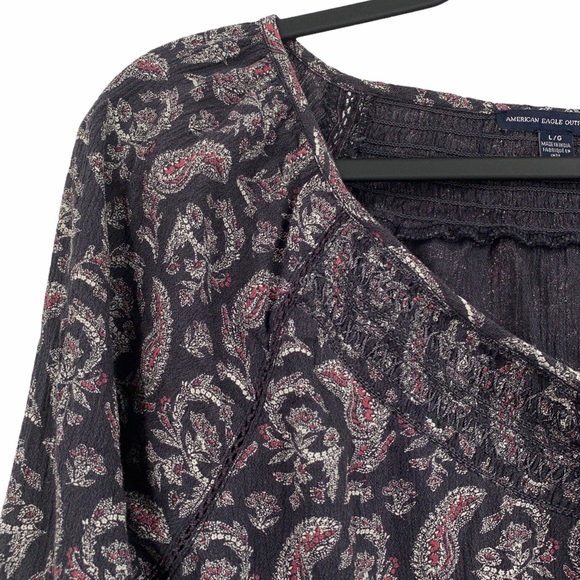 American Eagle Blouse Top Paisley Boho Large - Picture 3 of 8